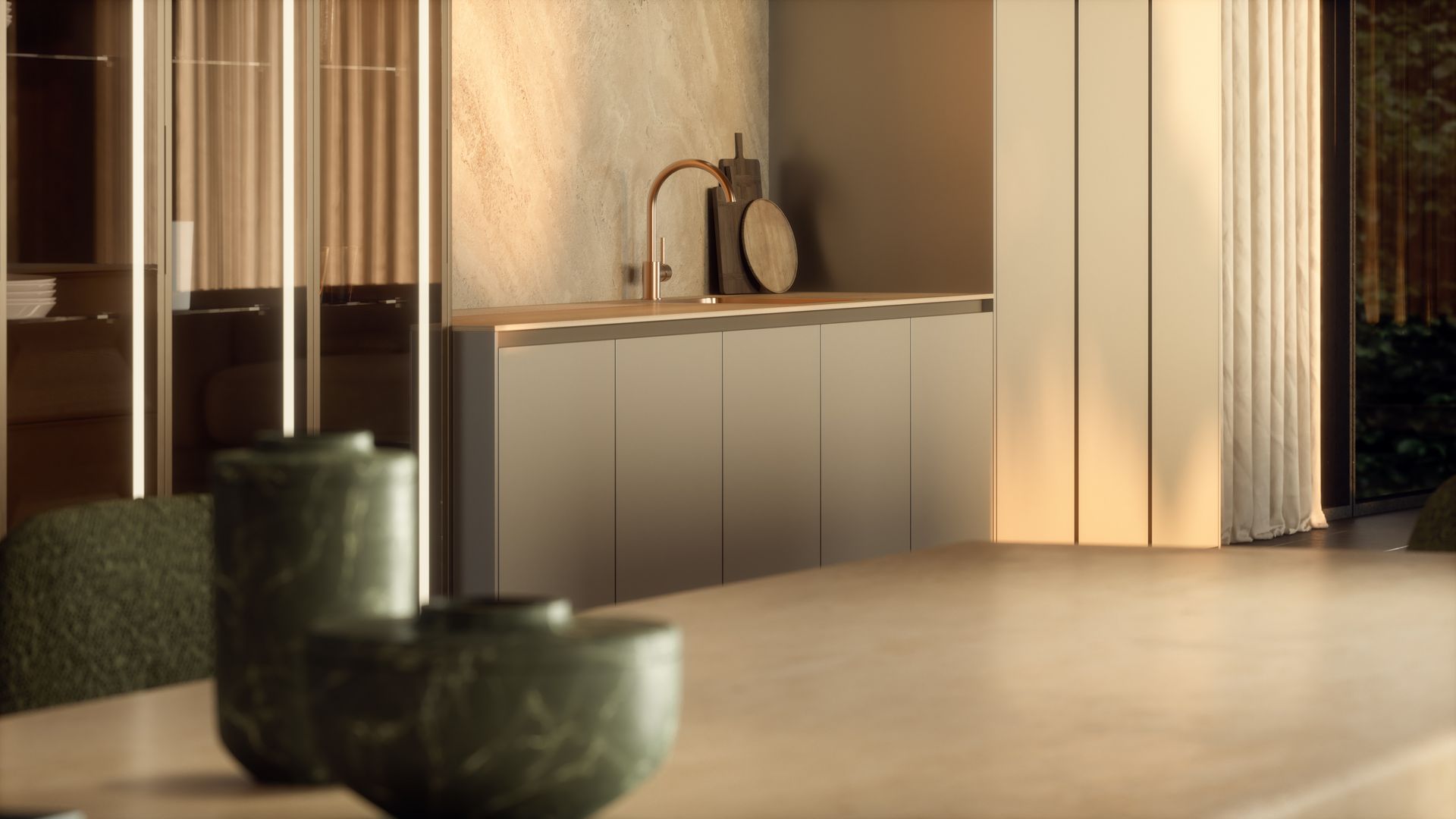 Poggenpohl Küche braun gold Armatur