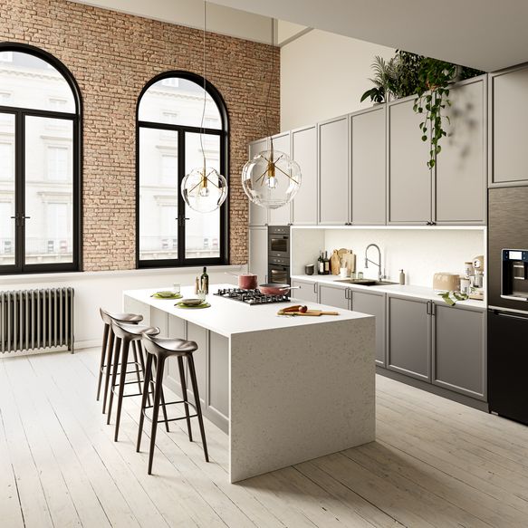 Schwarze Küchenzeile mit weißer Insel für Konstanz