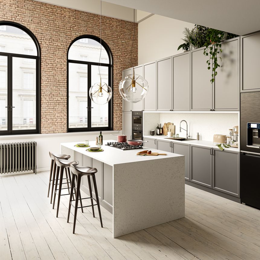 Schwarze Küchenzeile mit weißer Insel für Konstanz