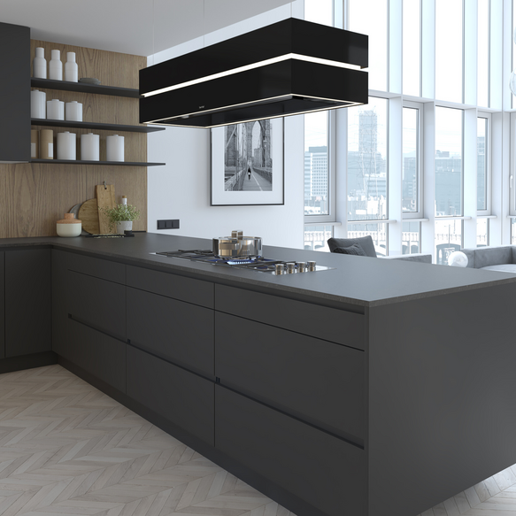 Dunkle moderne Küche mit Berbel Skyline Dunstabzug