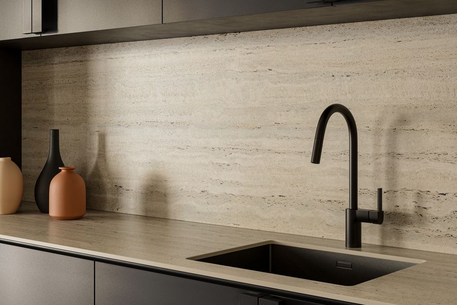 Einzigartige und ultrakompakte Dekton Küchenarbeitsplatte und Nischenrückwand