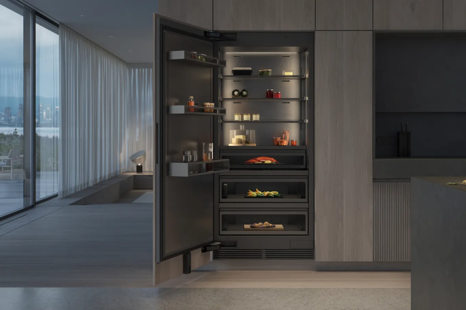 Großer Kühlschrank mit verschiedenen Kühl-Zonen in moderner Küche