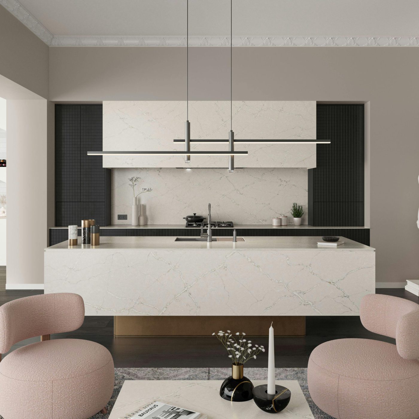 Elegante Küche in schwarz-weiß Optik